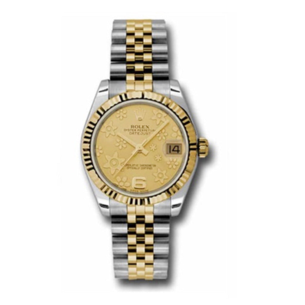 Rolex, Datejust 31 Watch Champagne dial, Fluted Bezel, Steel and Yellow Gold Jubilee Bracelet, 178273