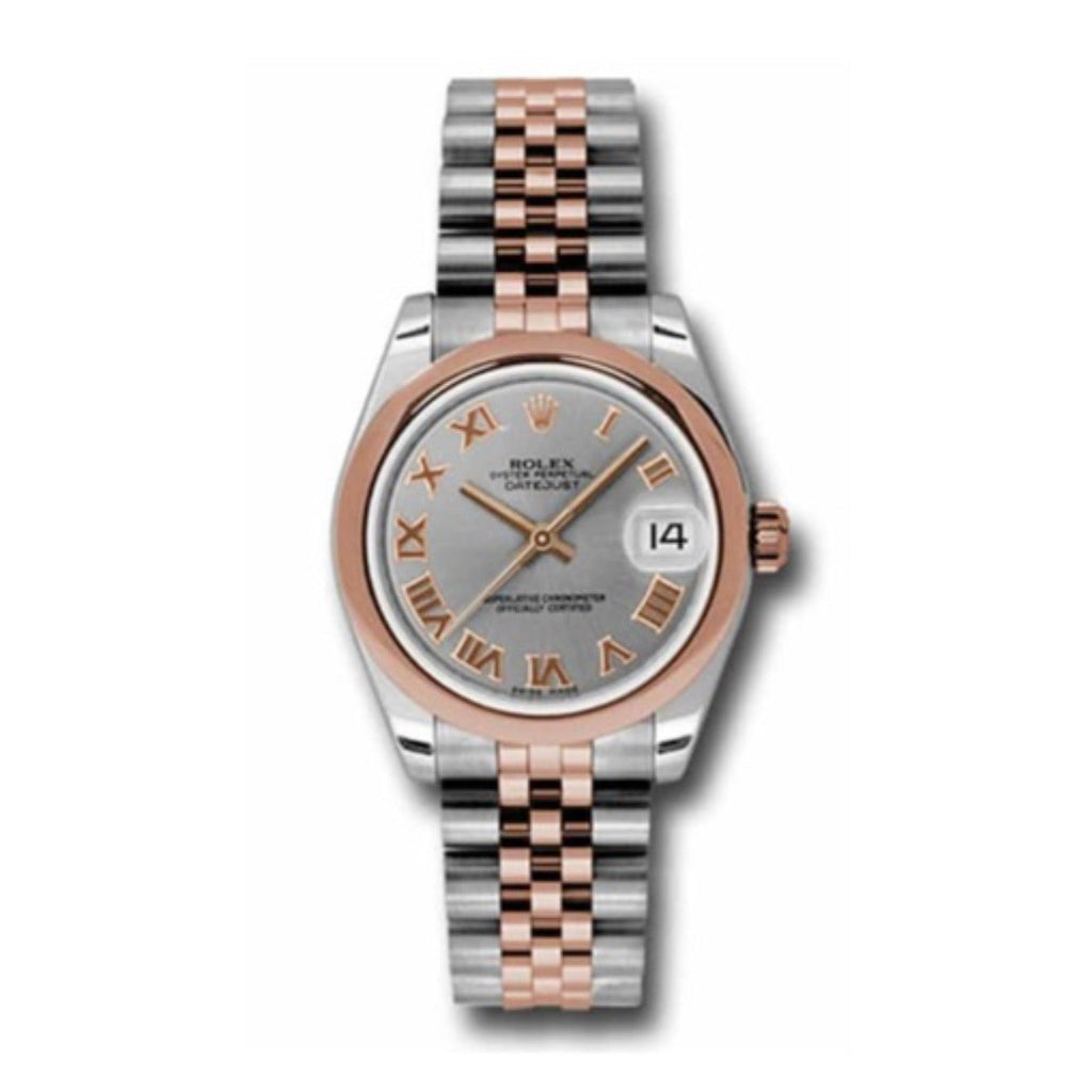 Rolex, Ladies Watch Datejust 31mm Grey dial, Smooth bezel, Stainless steel, and 18k Rose gold Jubilee, 178241 grj