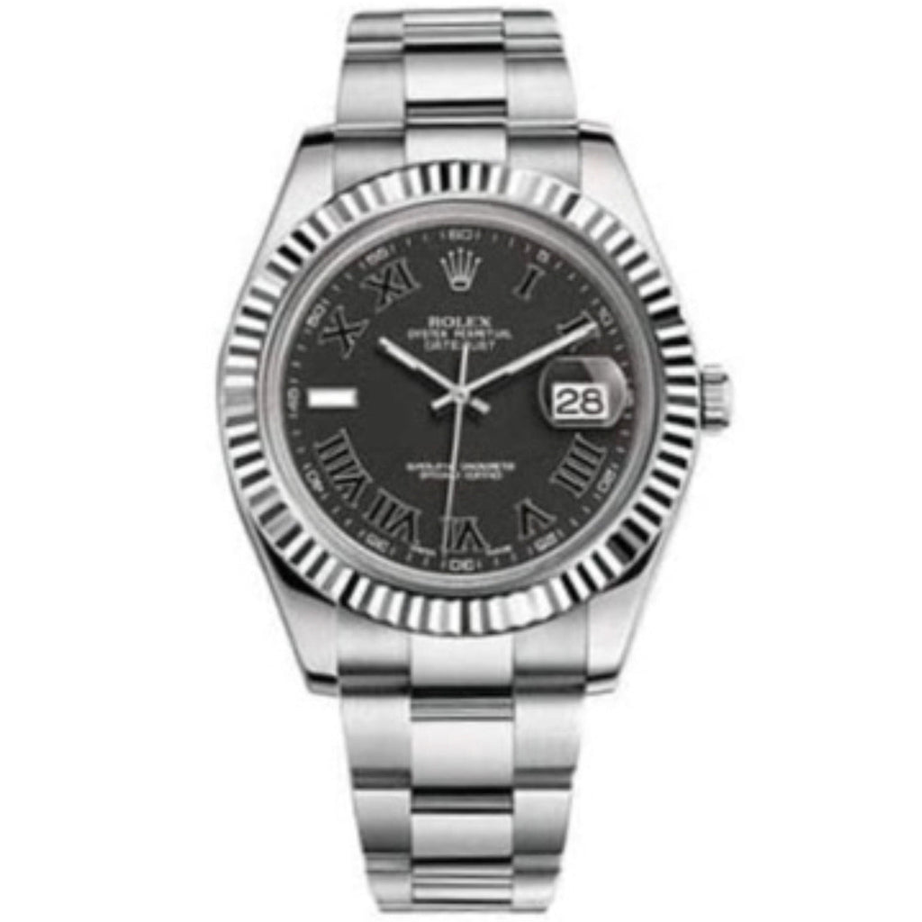 Rolex, Datejust II 41mm, Stainless Steel Oyster bracelet, Black dial Fluted bezel, Men's Watch 116334BKRO