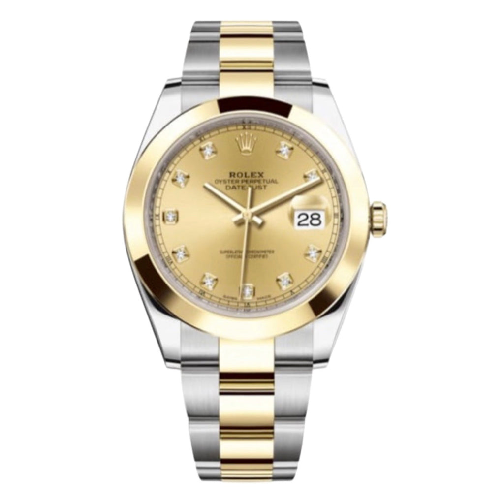 Rolex, Oyster Perpetual Datejust 41mm, Two-Tone Stainless Steel and 18k Yellow Gold Oyster bracelet, Champagne Diamond dial Smooth bezel, Stainless Steel and 18k Yellow Gold Case Men's Watch, Ref. # 126303-0011
