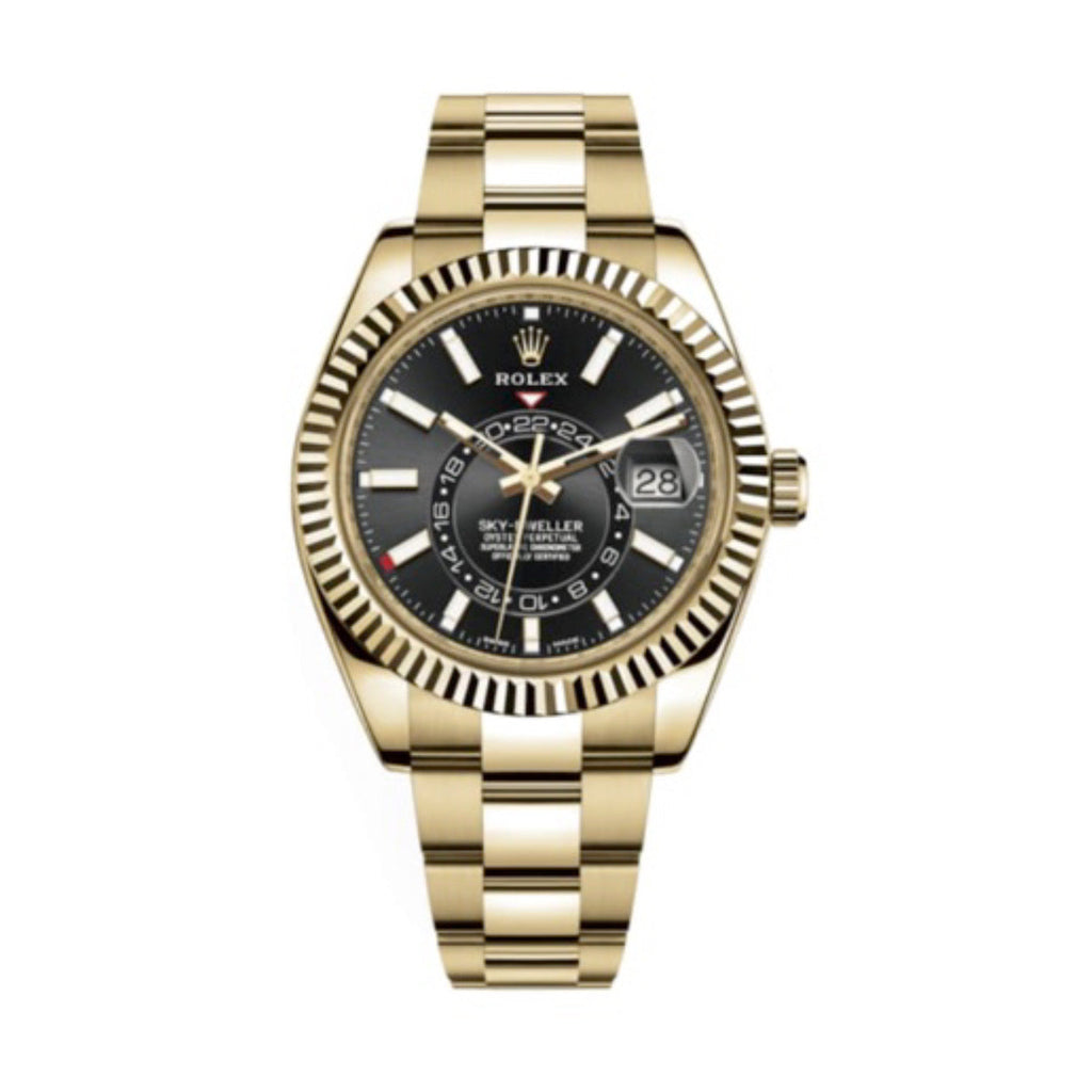 Rolex, Sky-Dweller Black Dial Automatic 18kt Yellow Gold Watch 326938-0004