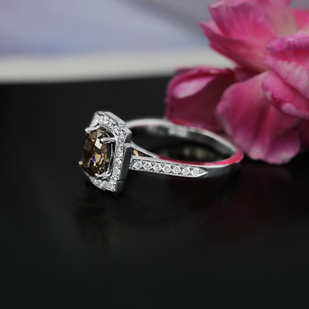 Fancy Dark Orangy Brown Diamond Engagement Ring in 18K White Gold ENG-4567600