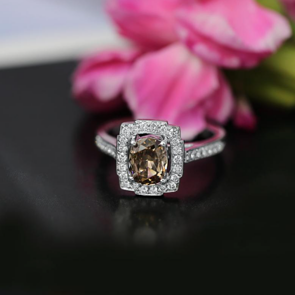 Fancy Dark Orangy Brown Diamond Engagement Ring in 18K White Gold ENG-4567600