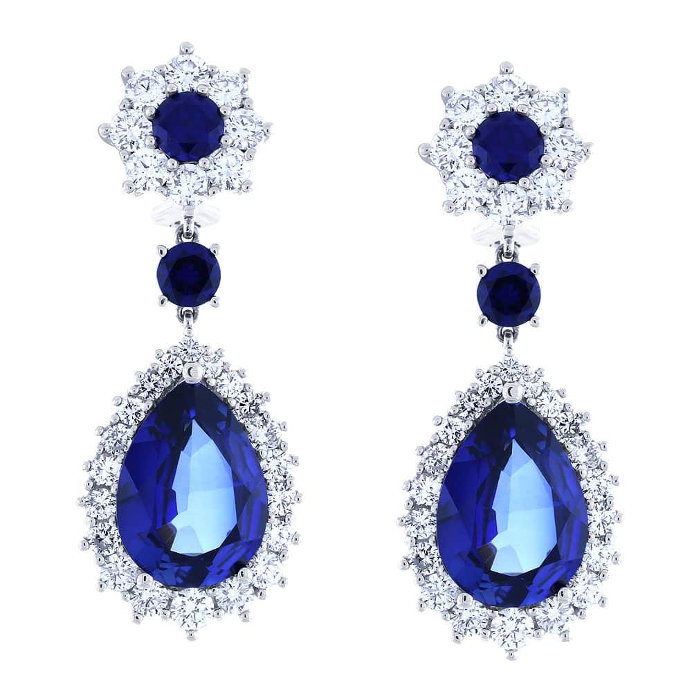 Ladies Earrings 14k white gold hand 35 ct.w blue stone with 5,00 ct.w side diamonds EAR-22500