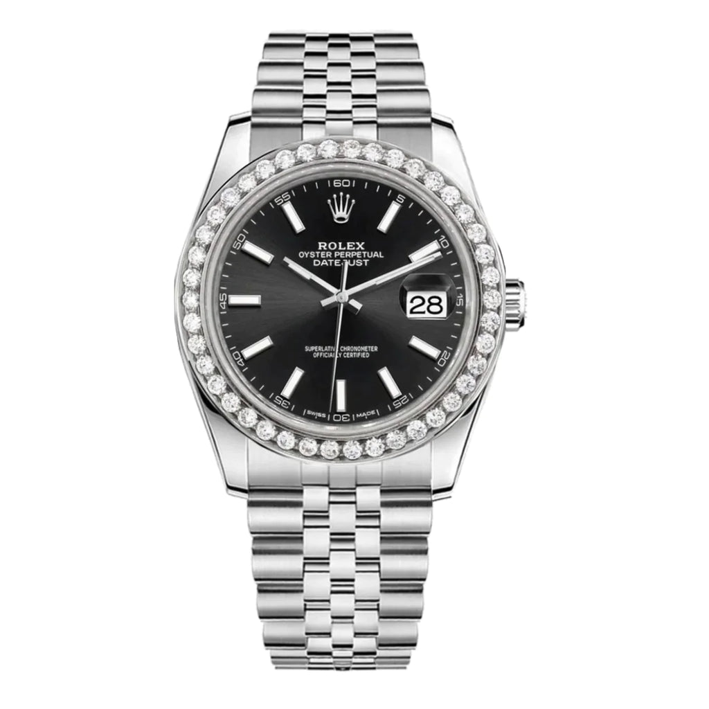 Rolex, Datejust 41mm, Stainless Steel Jubilee bracelet, Black diamond dial Diamond bezel, Men's Watch 126300