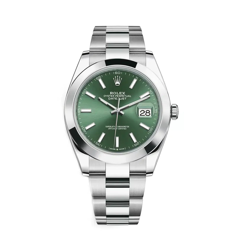 Rolex, Datejust 41mm, Stainless Steel Oyster bracelet, Mint green dial Smooth bezel, Men's Watch 126300