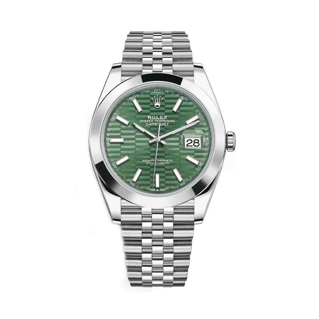2023 Release Rolex, Datejust 41mm, Stainless Steel Jubilee bracelet, Green Motif dial Smooth bezel, Men's Watch 126300