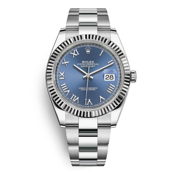 Rolex, Datejust 41mm, Stainless Steel Oyster bracelet, Blue dial Fluted bezel, Oystersteel and 18k white gold Case Men's Watch, Ref. # 126334-0025