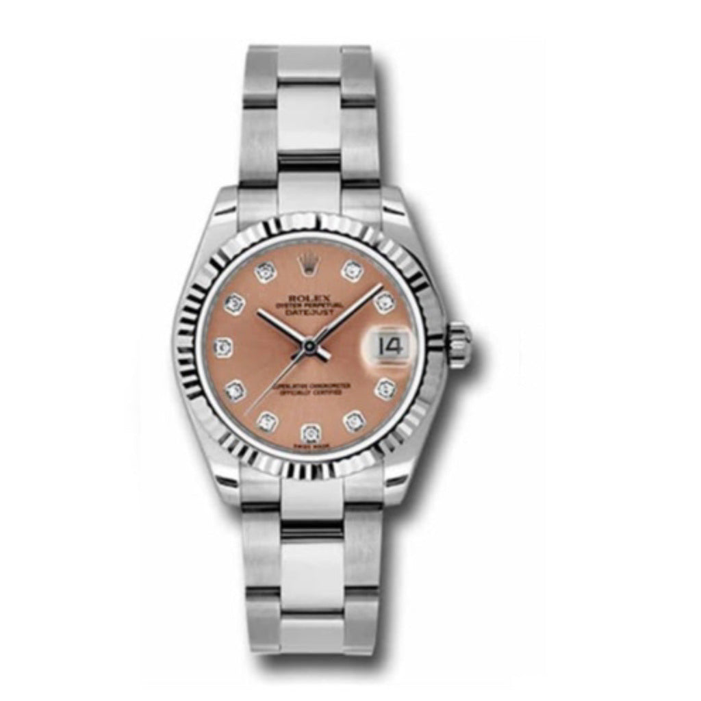 Rolex, Datejust 31 Watch Pink dial, Stainless steel Oyster Bracelet, 18k White Gold Fluted Bezel 178274-0053