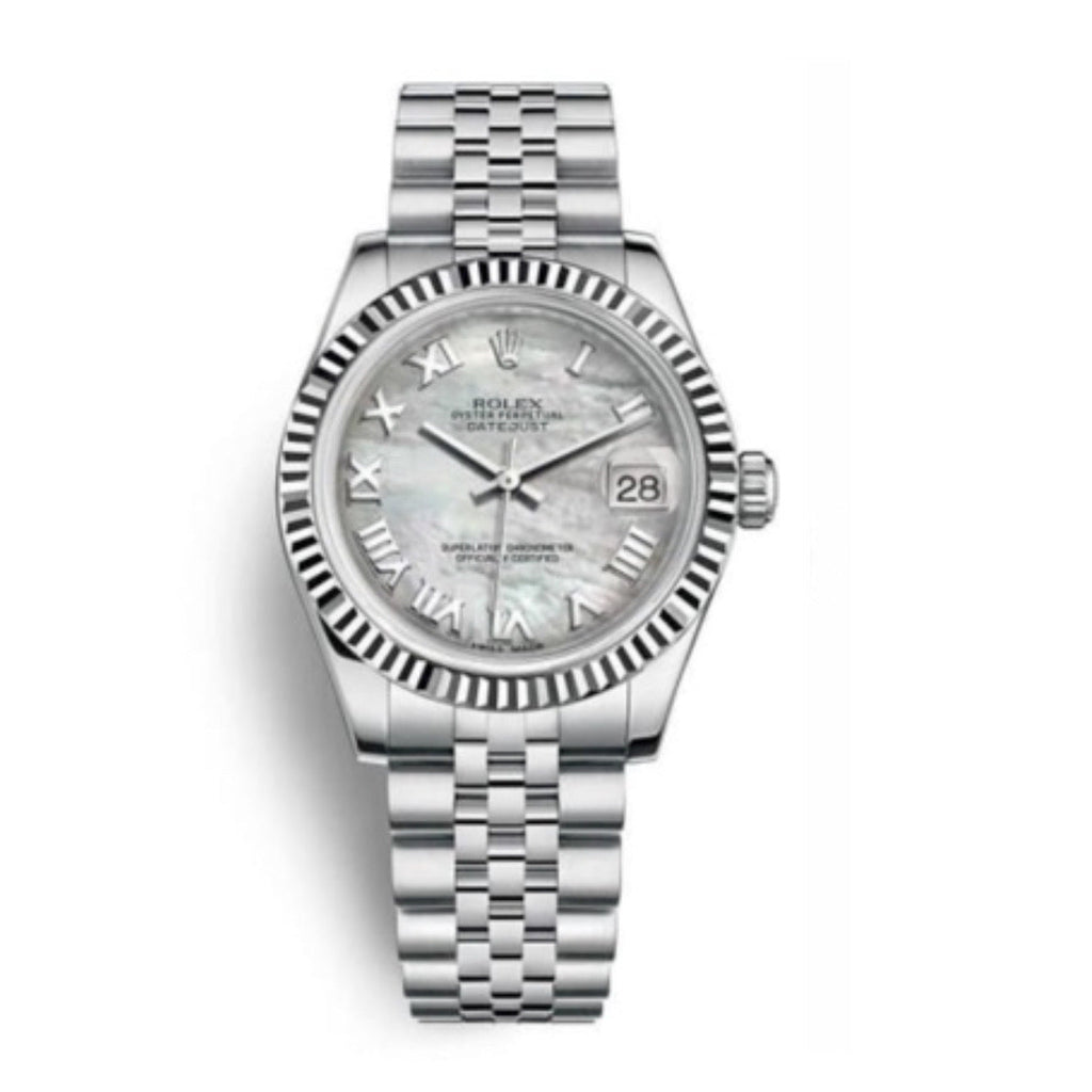 Rolex, Datejust 31 Watch Mother of pearl dial, Stainless steel Jubilee Bracelet, 18k White Gold Fluted 178274-0071