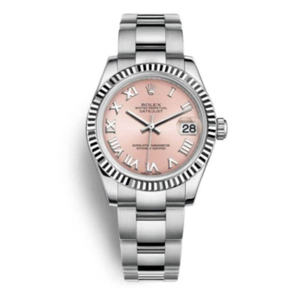 Rolex, Datejust 31 Watch Pink dial, Stainless steel Oyster Bracelet, 18k White Gold Fluted Bezel 178274-0076