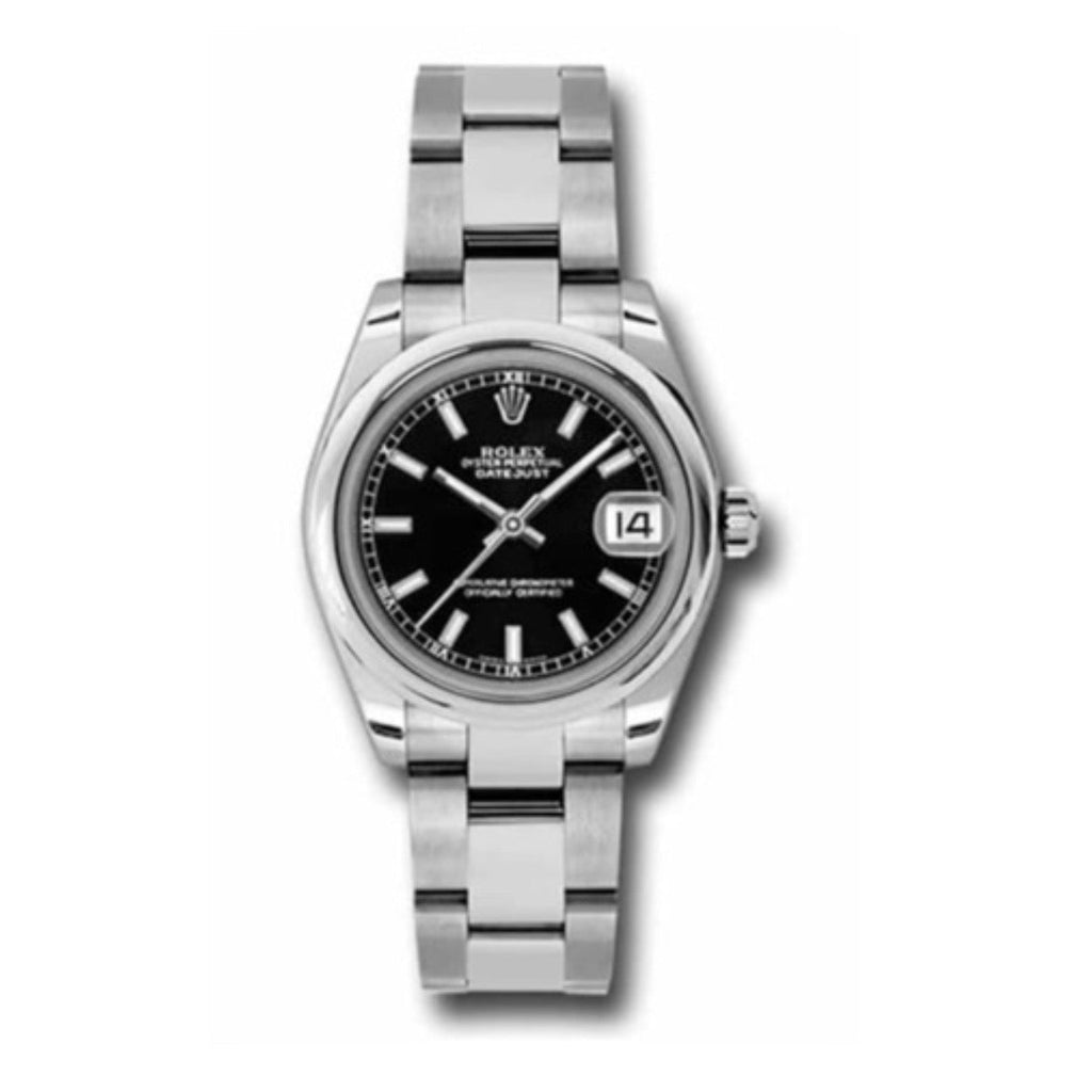 Rolex, Datejust 31mm, Stainless Steel Oyster bracelet, Black dial Smooth bezel, Ladies Watch 178240-0025