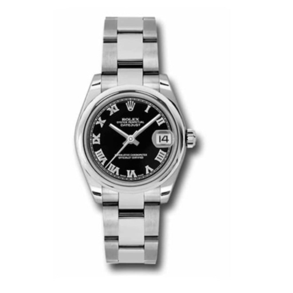 Rolex, Datejust 31mm, Stainless Steel Oyster bracelet, Black dial Smooth bezel, Ladies Watch 178240-0034