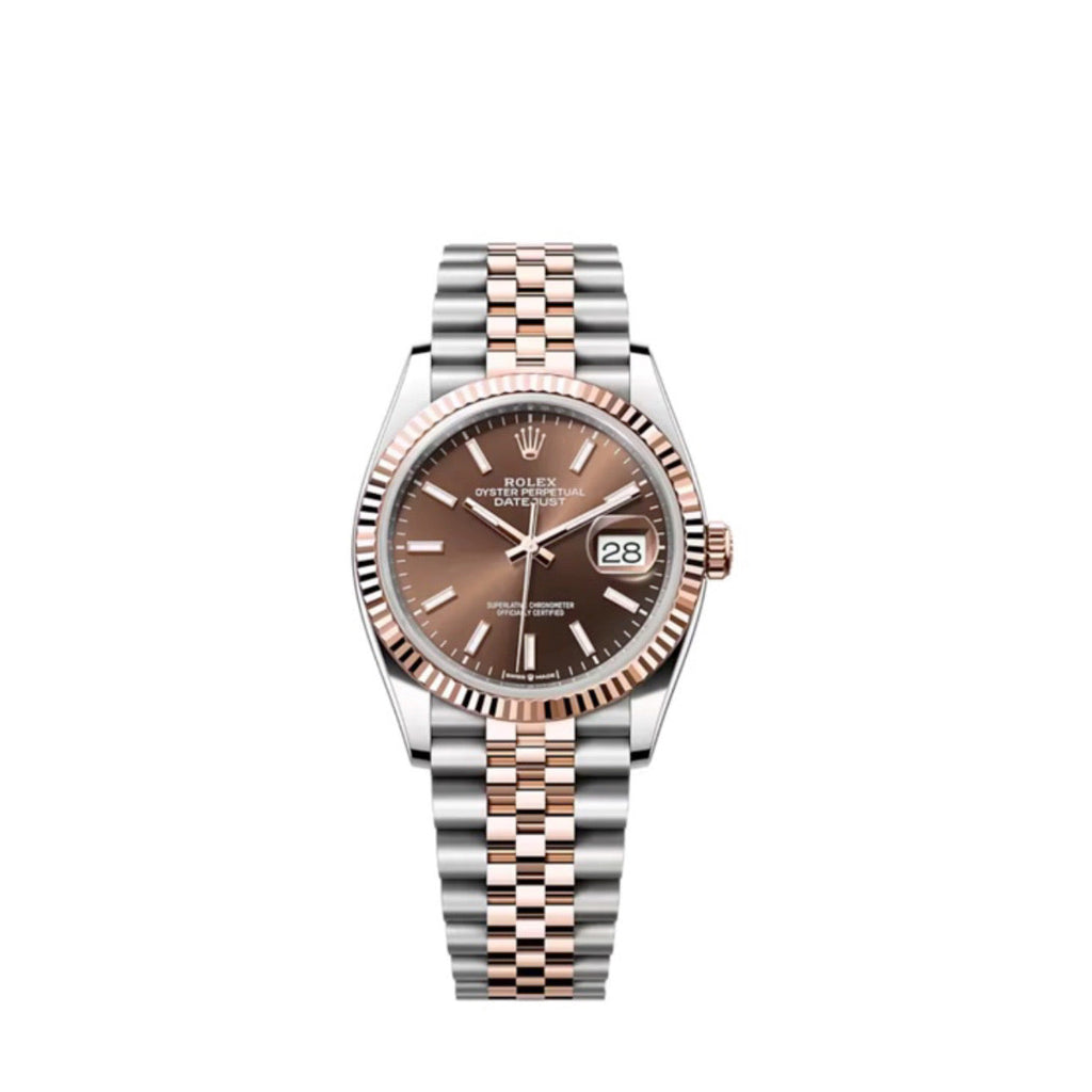 Rolex, Datejust 36, Chocolate dial, Fluted Bezel, Jubilee bracelet, Two-Tone Oystersteel and 18k Everose gold Watch 126231