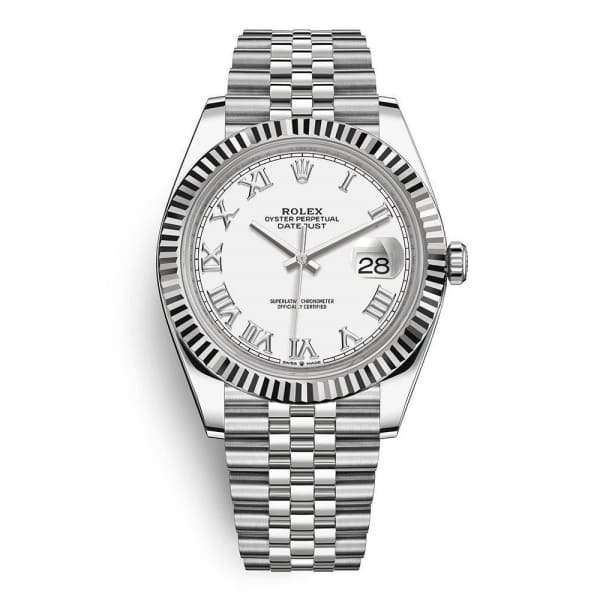 Rolex, Datejust 41mm, Stainless Steel Jubilee bracelet, White dial Fluted bezel, Stainless steel and 18k white gold Case Men's Watch, Ref. # 126334-0024