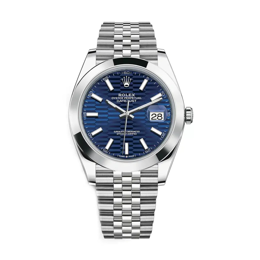 Rolex, Datejust 41mm, Stainless Steel Jubilee bracelet, Blue Motif dial Smooth bezel, Men's Watch 126300