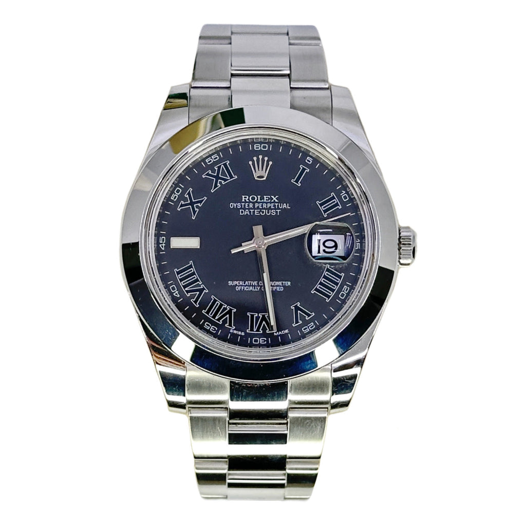  Rolex, Datejust 41mm, Stainless Steel Oyster bracelet, Black dial Smooth bezel, Men's Watch 116300