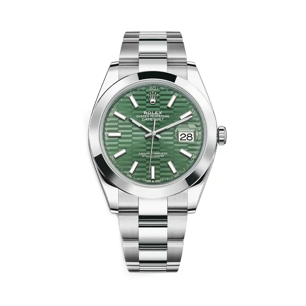 Rolex, Datejust 41mm, Stainless Steel Oyster bracelet, Mint green dial Smooth bezel, Men's Watch 126300