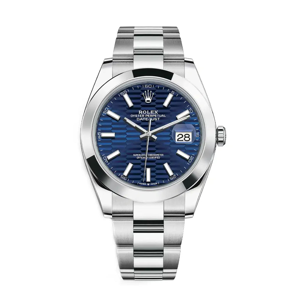  Rolex, Datejust 41mm, Stainless Steel Oyster bracelet, Blue Motif dial Smooth dial Smooth Bezel, Men's Watch 126300