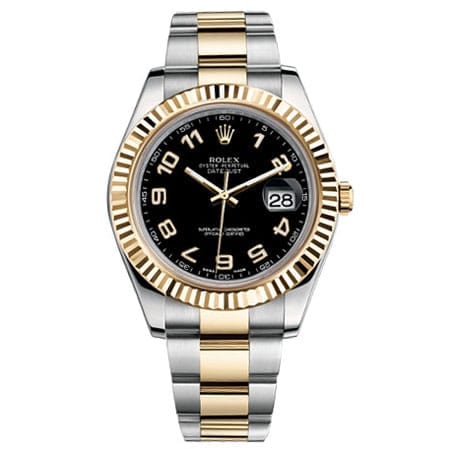 Rolex, Datejust II 41mm, Two-Tone Stainless Steel and 18k Yellow Gold Oyster bracelet, Black dial Fluted bezel, Men's Watch 116333BKAO