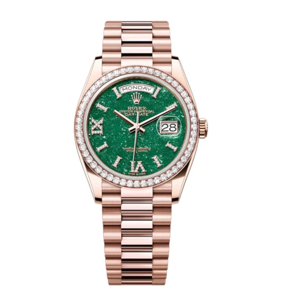  Rolex, Day-Date 36, Green with diamonds dial, President bracelet, 18k Everose gold Watch 128345RBR