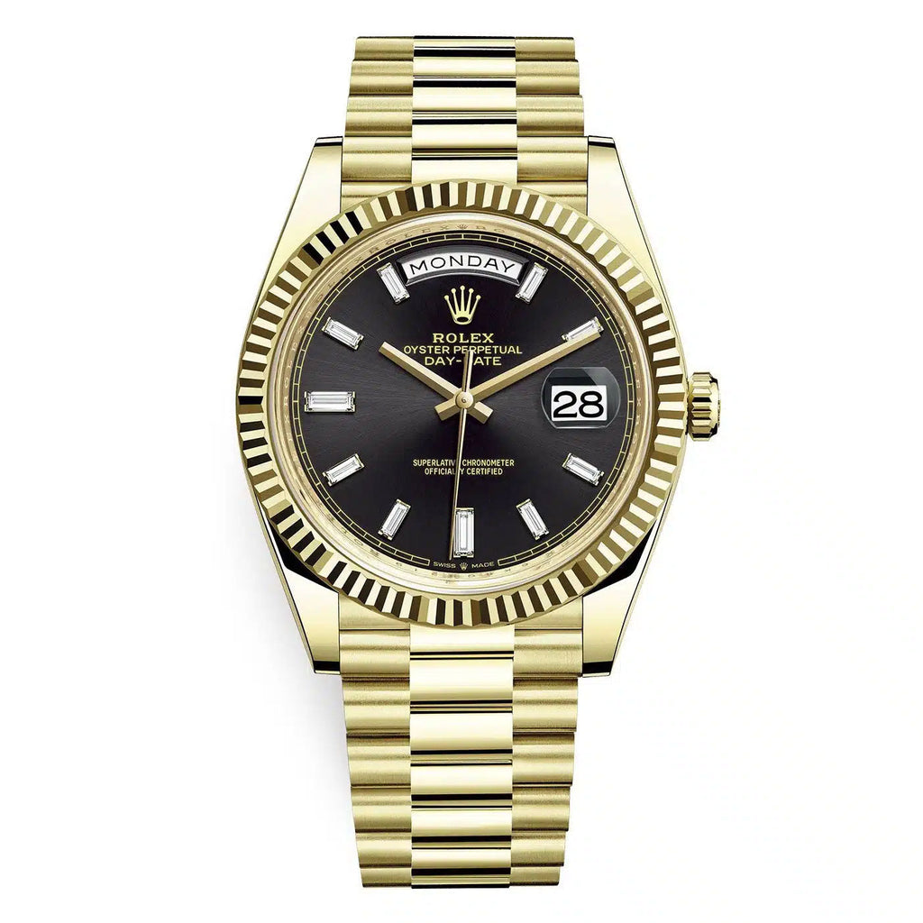 Rolex, Day-Date 40 Presidential dial, Fluted Bezel, President bracelet, 2022 model Yellow gold Watch 228238-0004