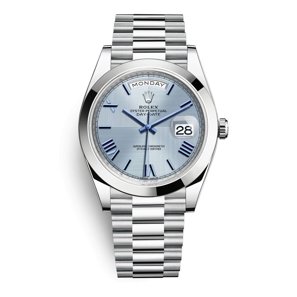 Rolex, Day-Date 40 Presidential Blue dial, Smooth Bezel, President bracelet, Watch 228206-0001