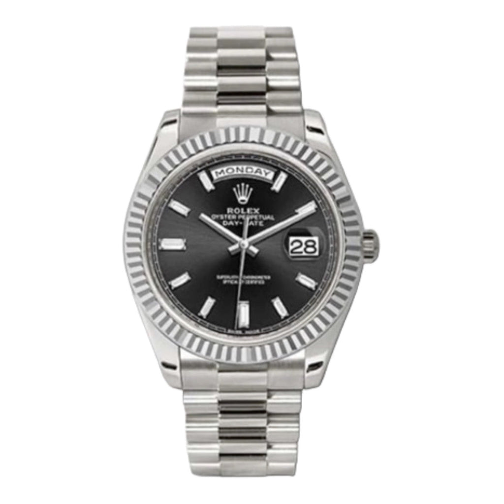 Rolex, Day-Date 40 Presidential Black dial, Fluted Bezel, President bracelet, White gold Watch 228239-0005