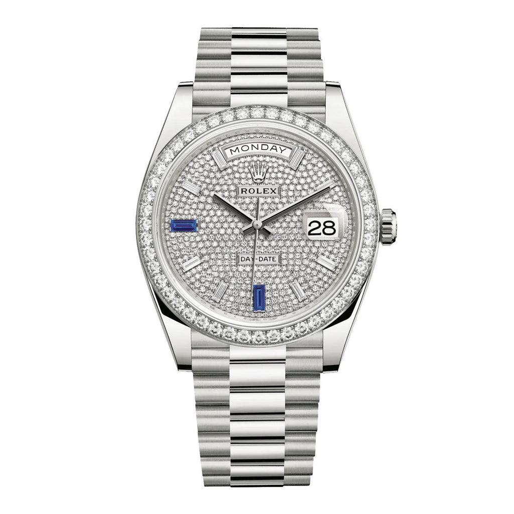 Rolex, Day-Date 40 Presidential Diamond paved dial, Watch Diamond Bezel, President bracelet, White gold 228349rbr-0036