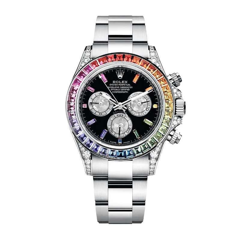 Rolex, Daytona Rainbow, Black dial, Diamond Bezel, Oyster bracelet, White gold Watch 116599 RBOW