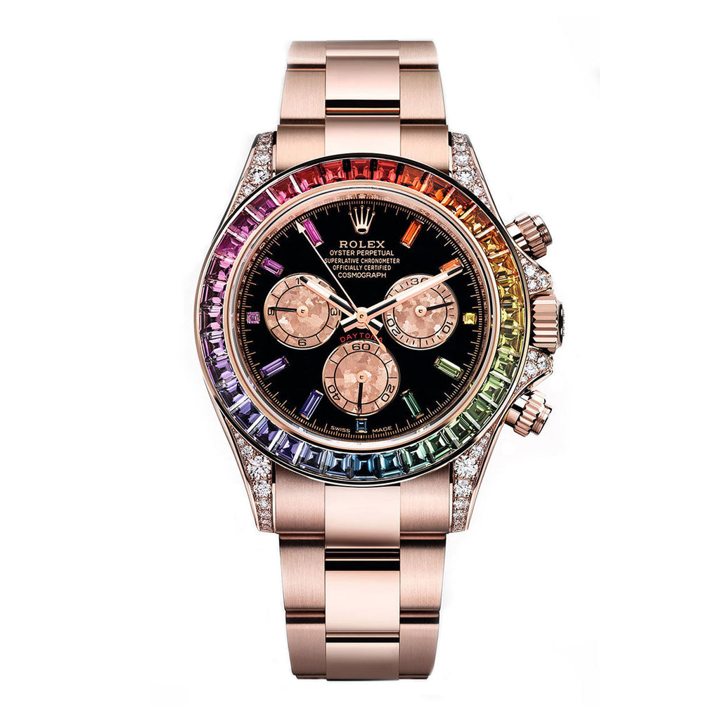 Rolex, Daytona Rainbow 116595RBOW: Black Dial, Diamond Bezel, Oyster Bracelet, Rose Gold Watch