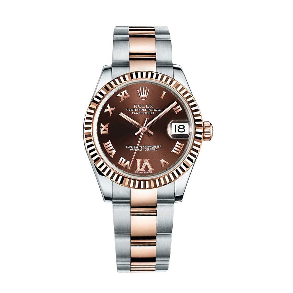 Rolex, Ladies Watch Datejust 31mm Chocolate dial, Fluted bezel, Stainless steel, and 18k Rose gold Oyster, 178271 chodro