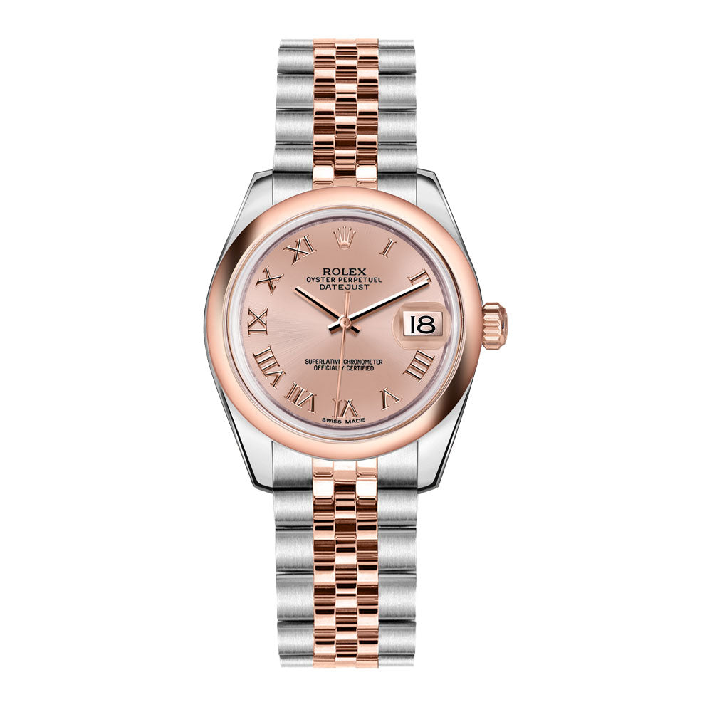 Rolex, Ladies Watch Datejust 31mm Pink dial, Smooth bezel, Stainless steel, and 18k Rose gold Jubilee, 178241-0064
