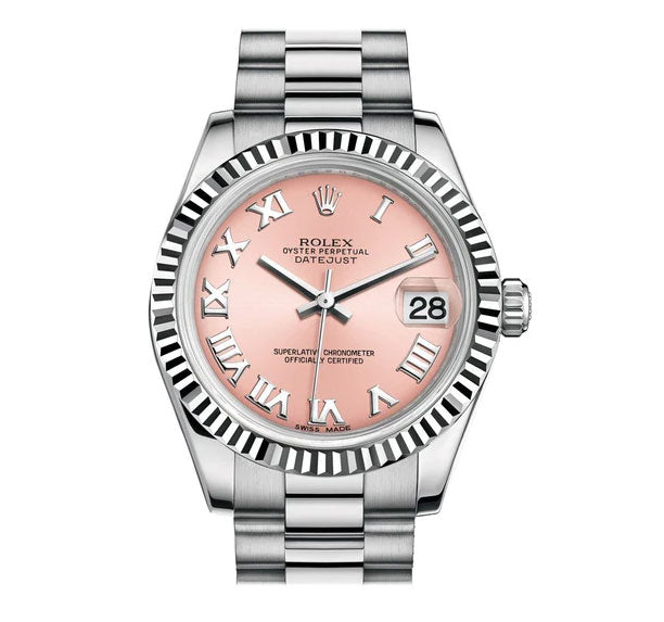 Rolex, Ladies Watch Datejust 31mm Pink dial, White Gold Fluted Bezel, President, 178279