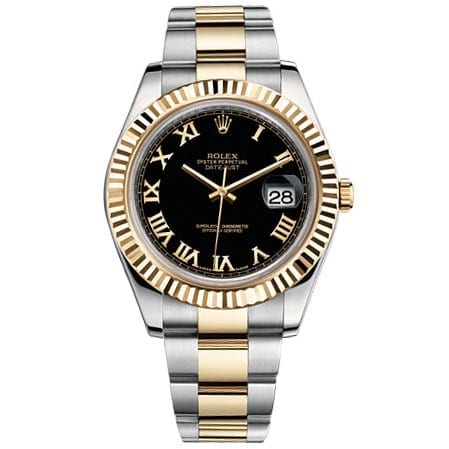 Rolex, Oyster Perpetual Datejust II 41mm, Two-Tone Stainless Steel and 18k Yellow Gold Oyster bracelet, Black dial Fluted bezel, Stainless Steel and 18k Yellow Gold Case Men's Watch 116333 bkro