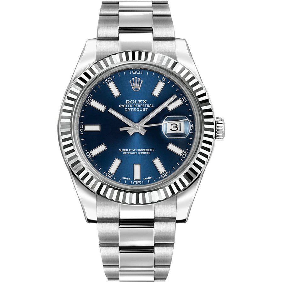 2023 Rolex, Datejust II 41mm, Stainless Steel Oyster bracelet, Blue dial Fluted bezel, Men's Watch 116334