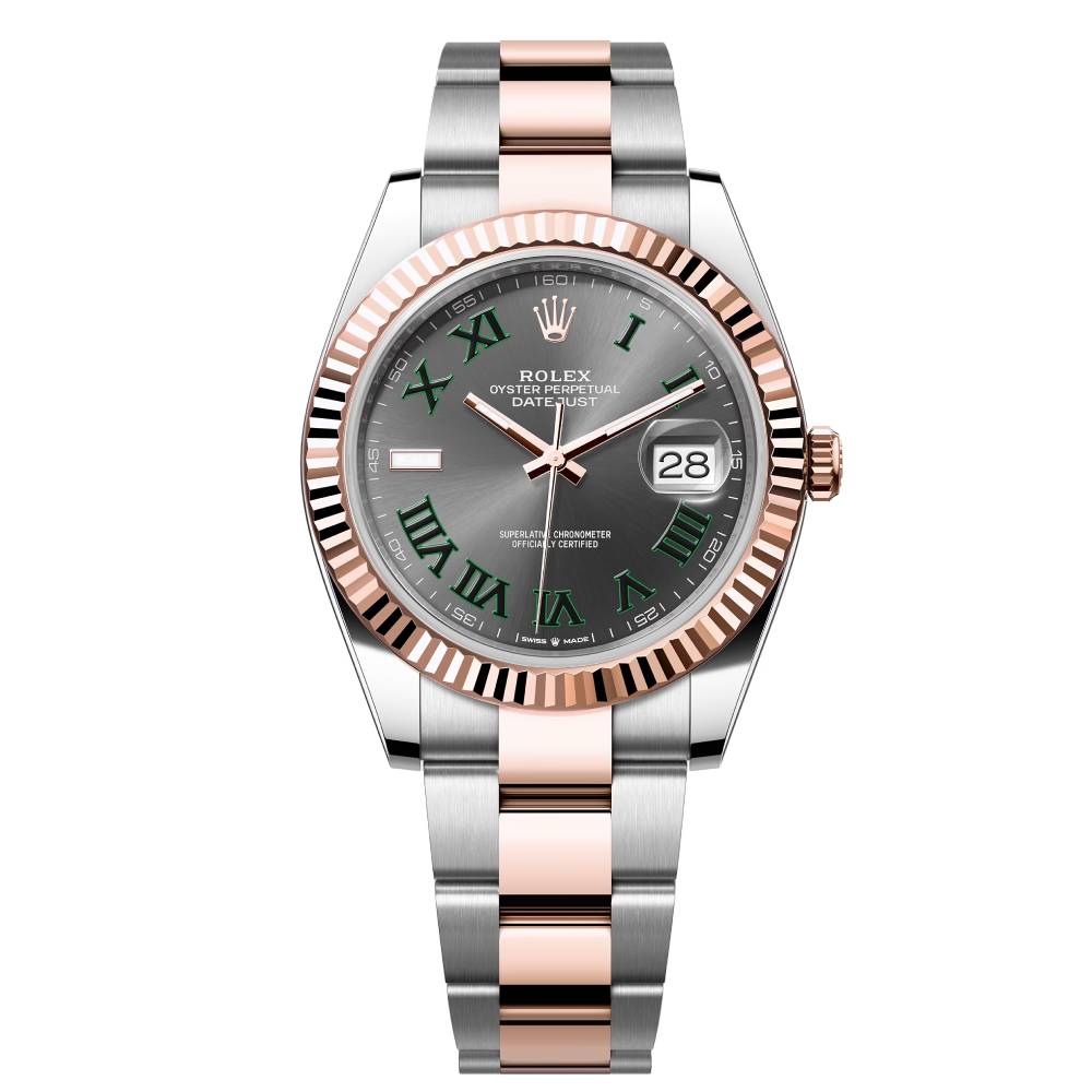 Wimbledon Rolex Oyster Perpetual Datejust 41mm Steel and 18k Everose gold Oyster bracelet Slate dial Fluted bezel Steel and 18k Everose gold