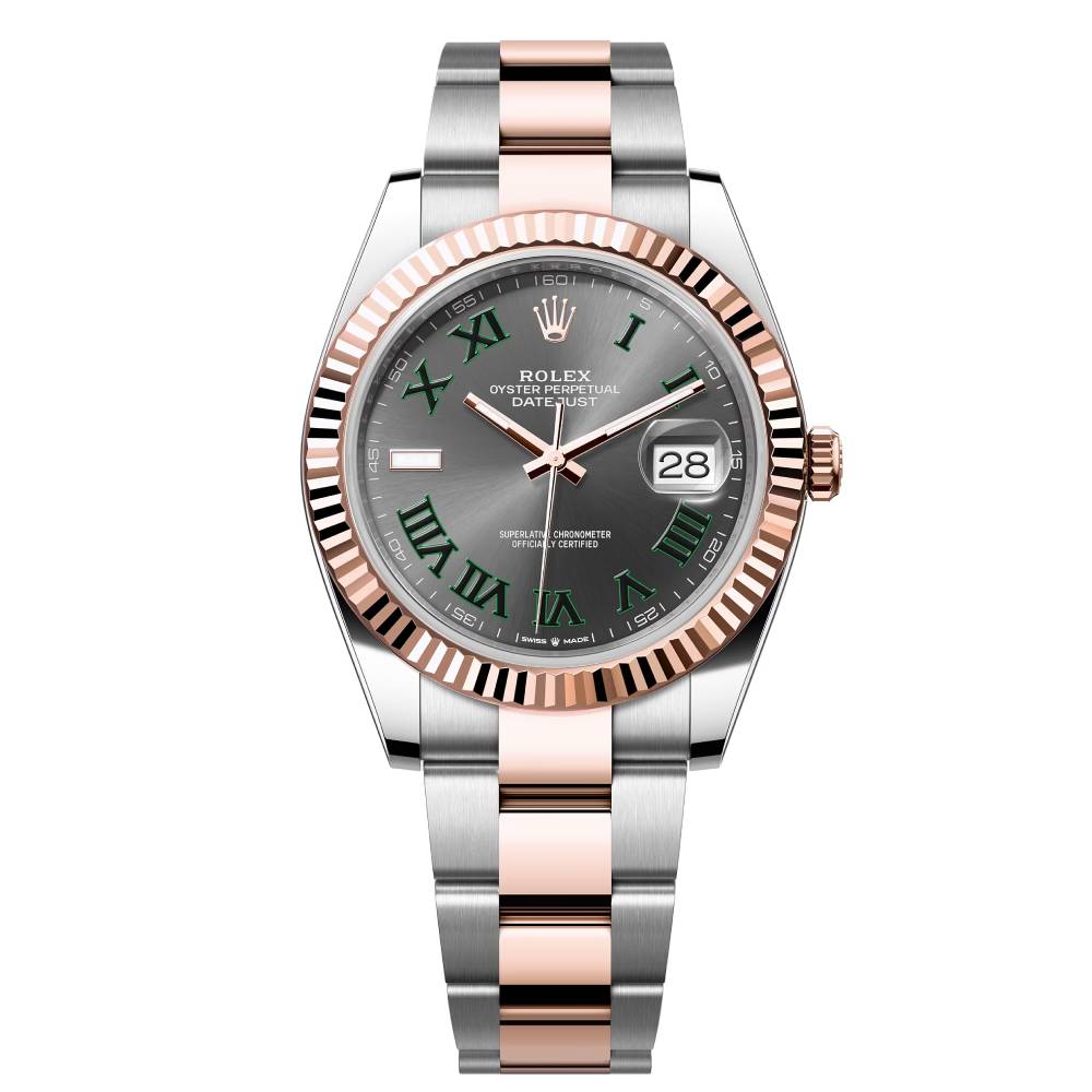 Wimbledon Rolex, Oyster Perpetual Datejust 41mm, Steel and 18k Everose gold Oyster bracelet, Slate dial Fluted bezel, Steel and 18k Everose gold Case Men's Watch 126331