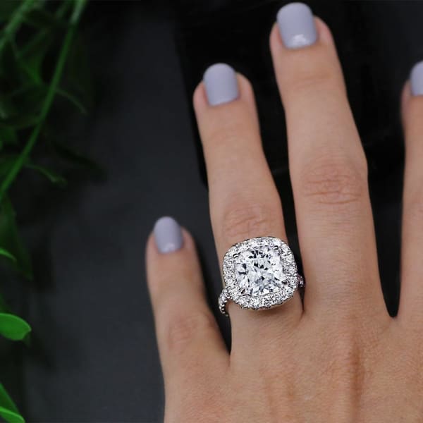 Amazing 14k White Gold Engagement Ring with 10.19ct. Total Diamonds, Ring on a finger 