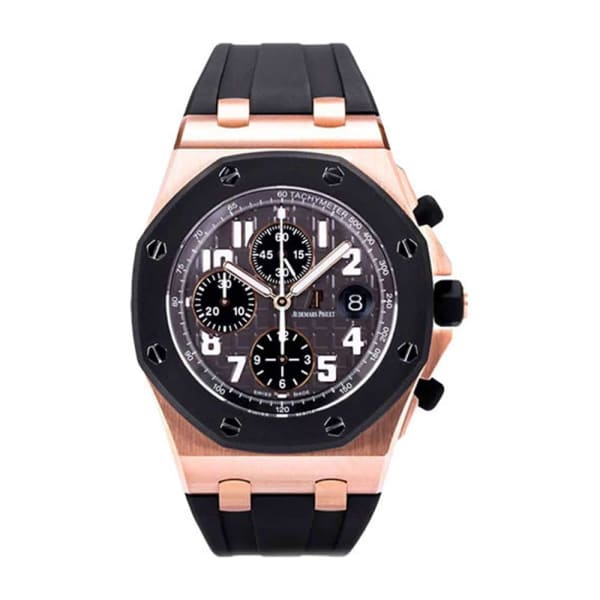 Audemars Piguet, Black Dial 18kt Rose Gold Black Rubber Chronograph Mens Watch, Ref. # 26178OK.OO.D002CA.01