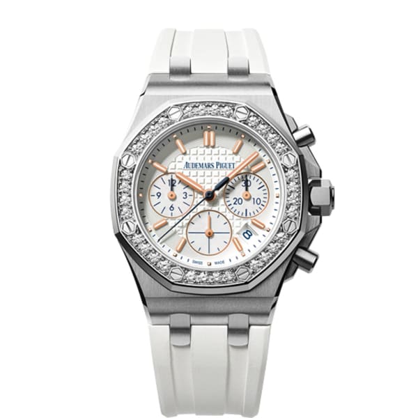 Women's Diamond Watch Audemars Piguet Royal Oak Chronograph 37mm Silver  Tone Dial