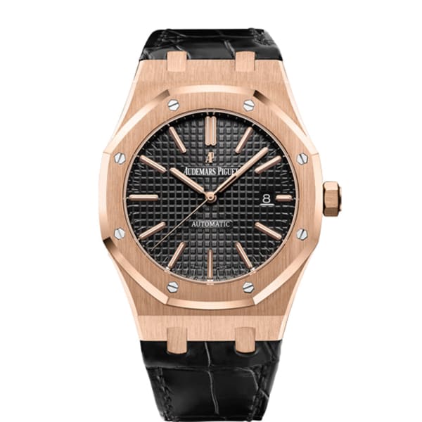 Audemars Piguet Royal Oak 41mm Black Dial Pink Gold Black Alligator Strap  Watch 15400OR - Big Watch Buyers