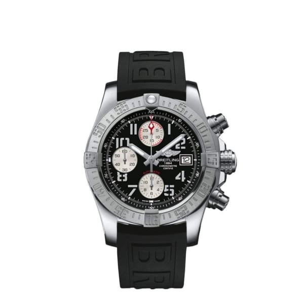 Breitling, Avenger II Black Dial Chronograph, Black Rubber Strap Mens Watch, Ref. # A1338111/BC33 153S