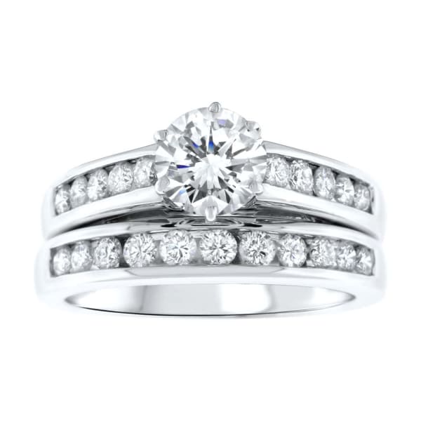 Beautiful 14k white gold channel diamond engagement ring and wedding band RN-12500