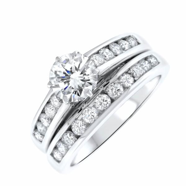 Beautiful 14k white gold channel diamond engagement ring and wedding band RN-12500,  Main view