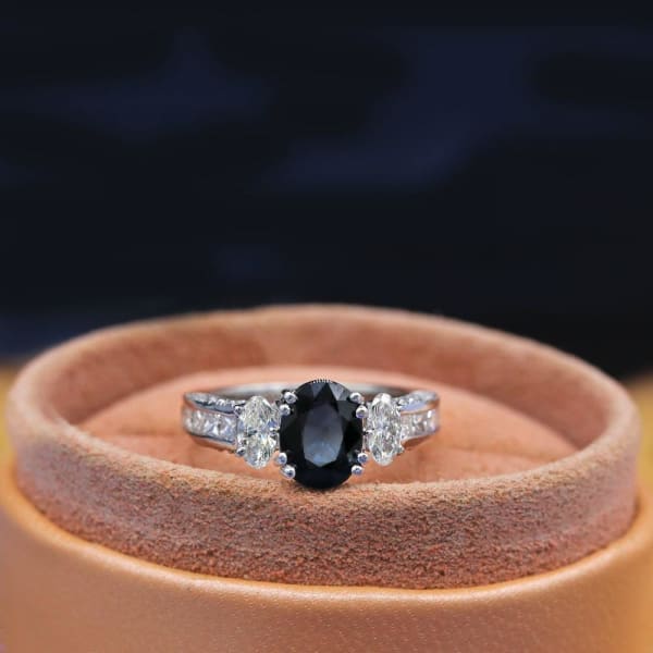 Beautiful 14k White Gold Engagement Ring features 2.00ct Black Sapphire and 1.25ct Diamonds DS-4561503, Main view