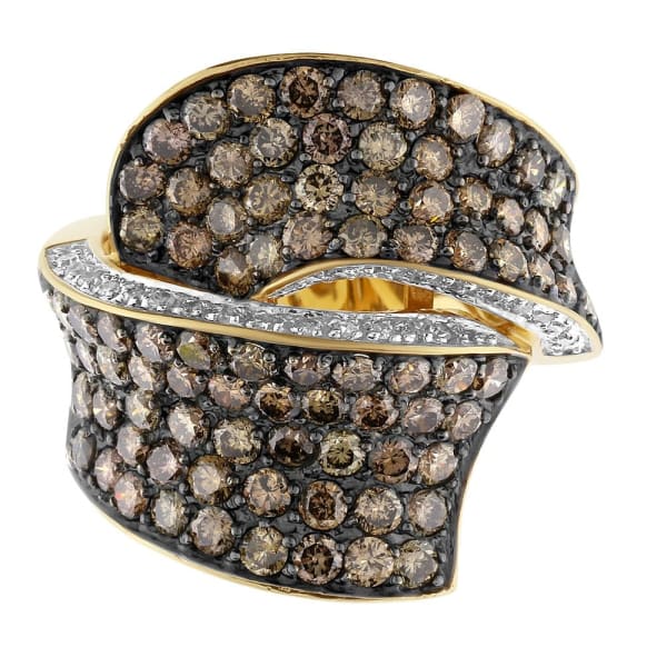 Beautiful 14k yellow gold withe & champagne diamond cocktail ring R-10000