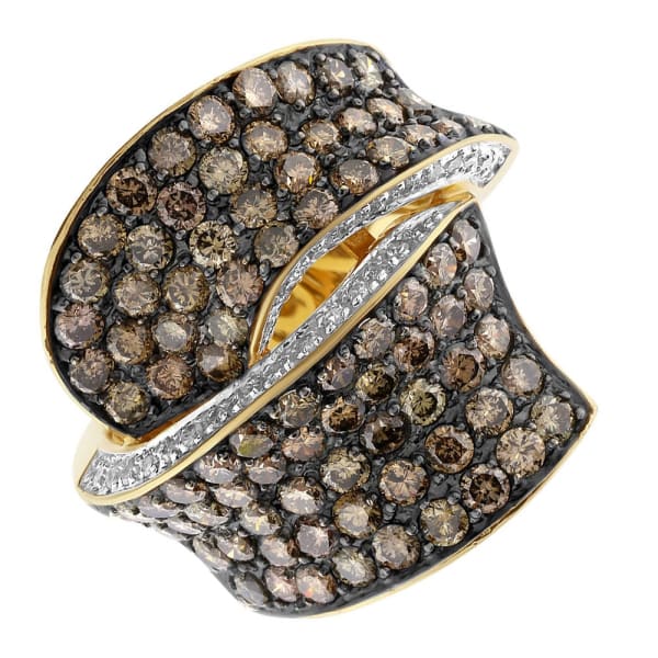 Beautiful 14k yellow gold withe & champagne diamond cocktail ring R-10000, Main view