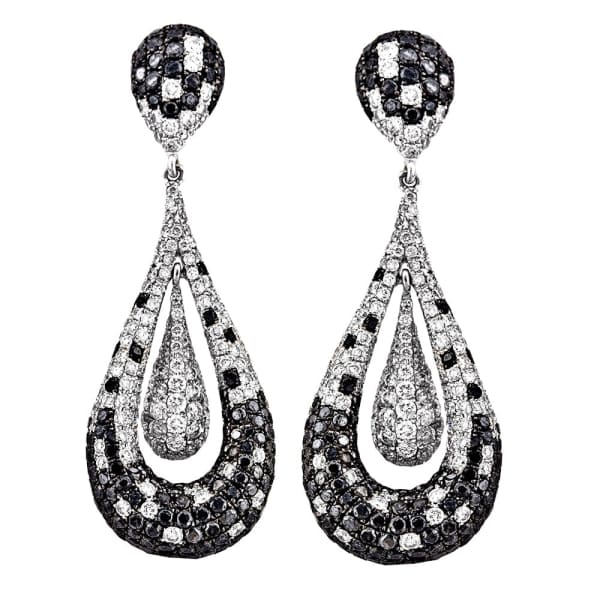 Beautiful 18k white gold black & white diamond long earrings EAR-15960