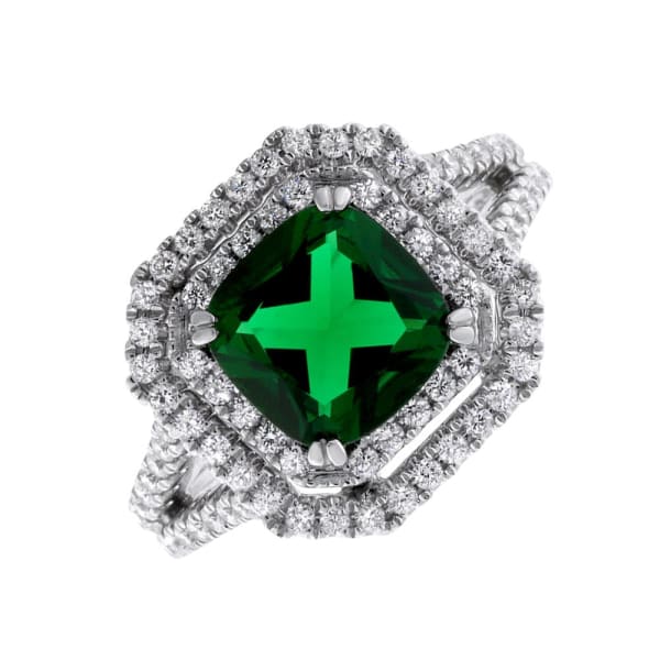 Beautiful 18k white gold cocktail ring with 8.7 x 8.7mm synthetic emerald R-6250, Main view